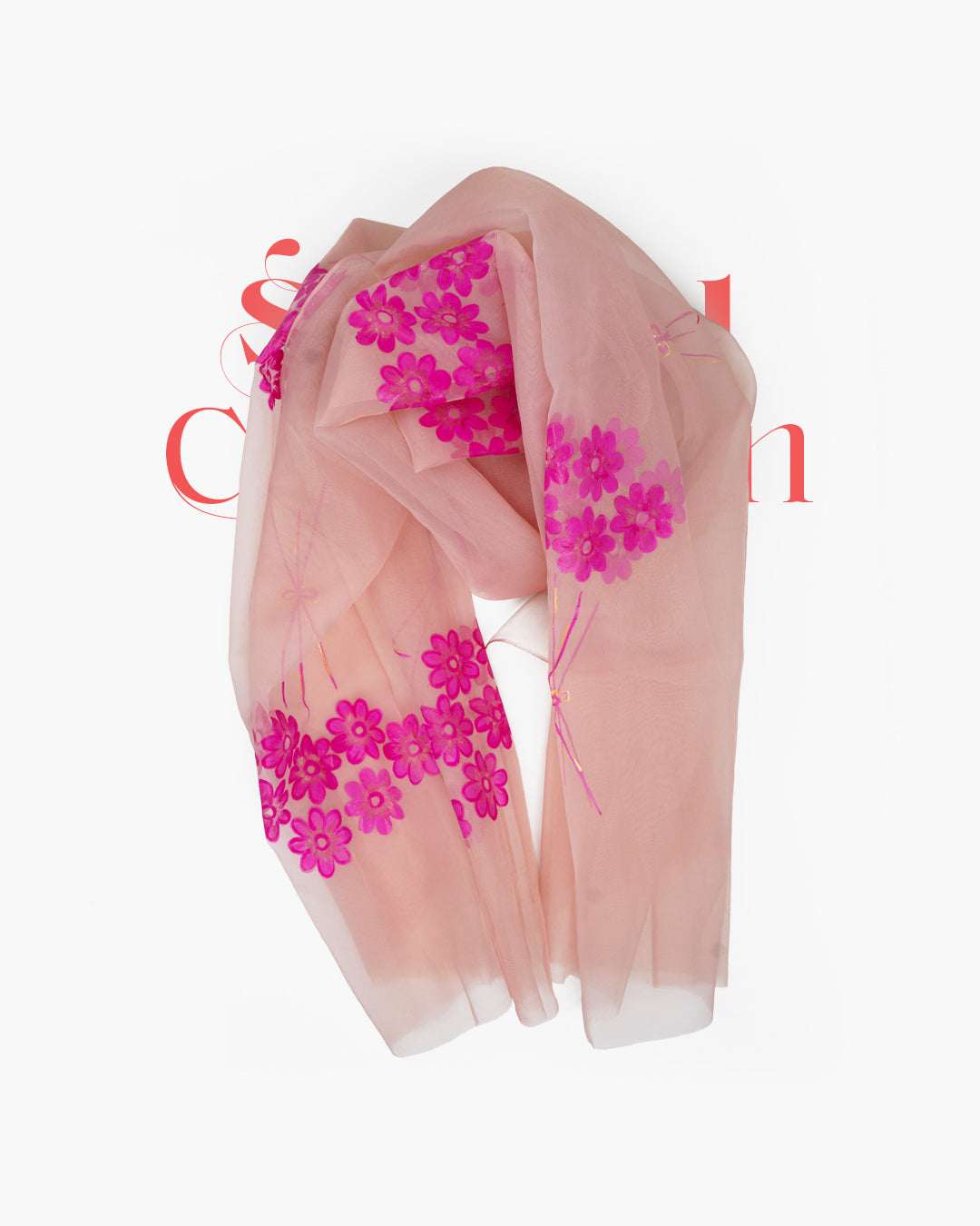 Flowers on Peach • Organza Dupatta