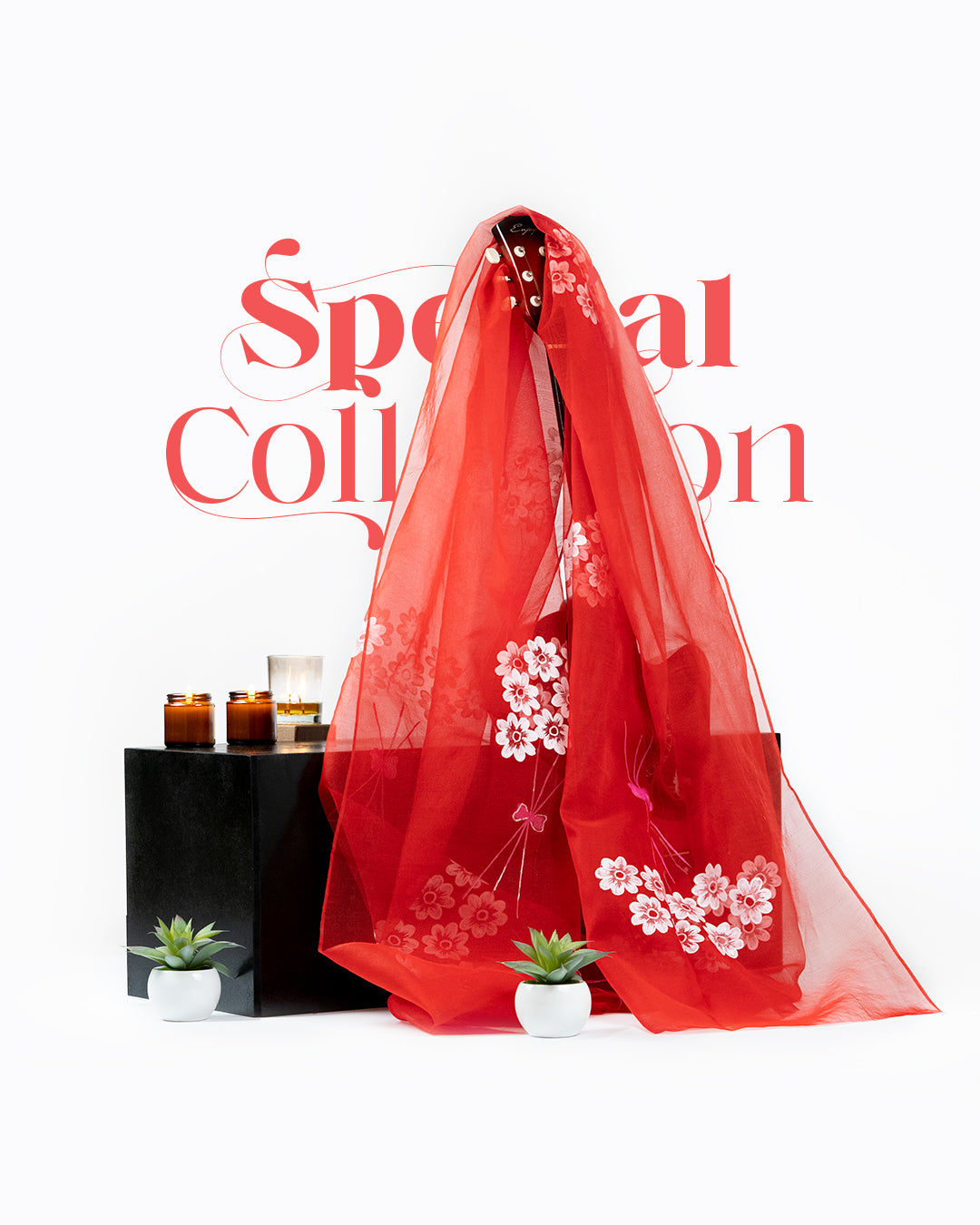 Flowers on Red • Organza Dupatta