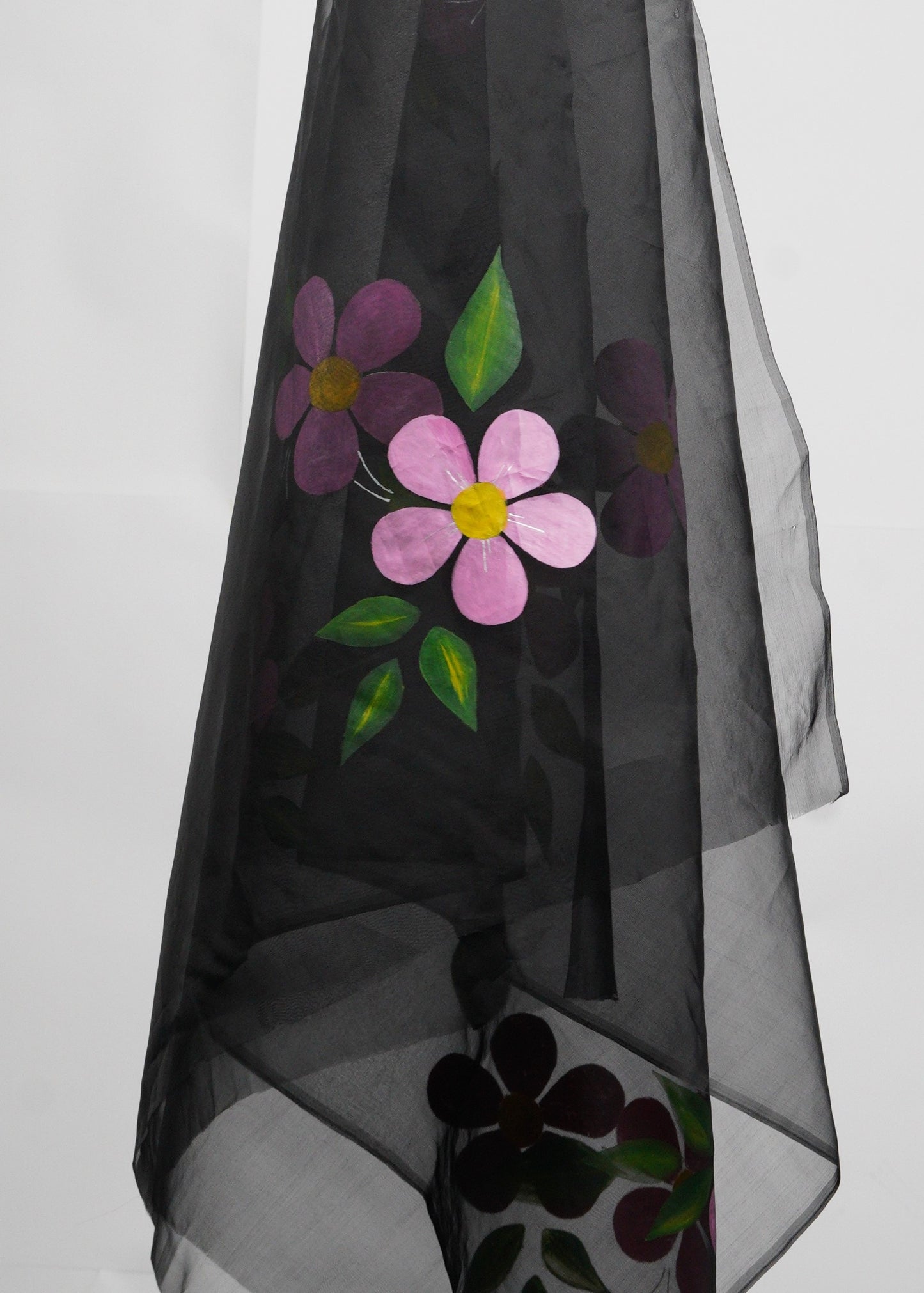 Flowers on Black • Organza Dupatta