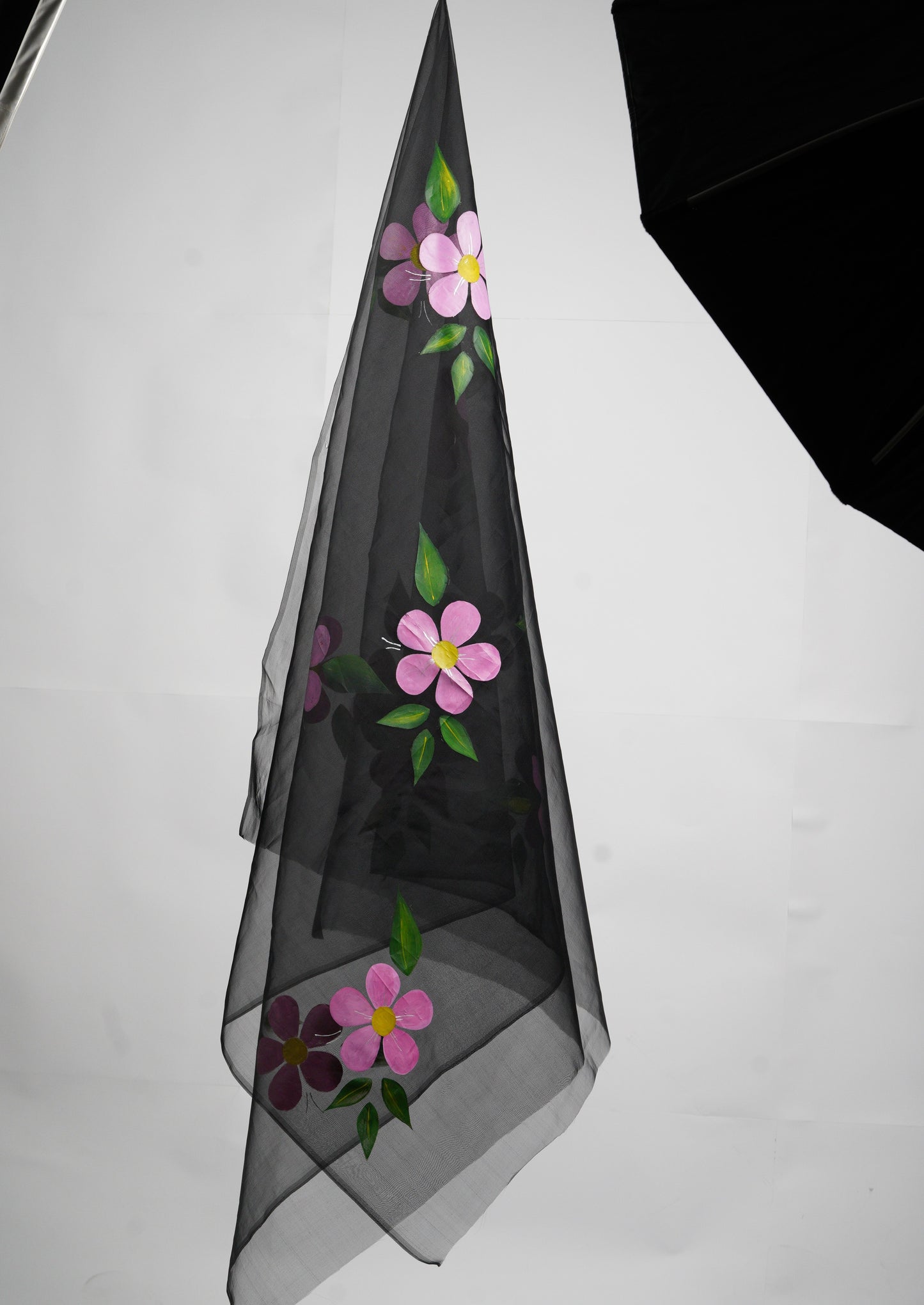 Flowers on Black • Organza Dupatta